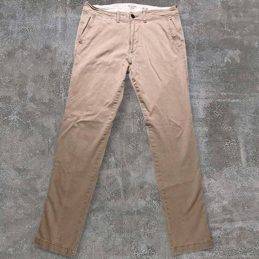 Abercrombie & Fitch Men's 34x34 Chino Khaki Tan Slim Straight Pants 90s Y2K